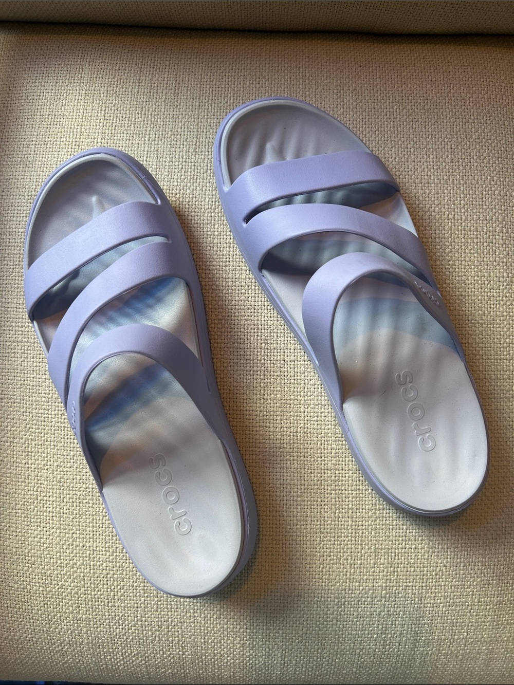 CROCS Women’s Lavender Triple-Strap Slide Sandals